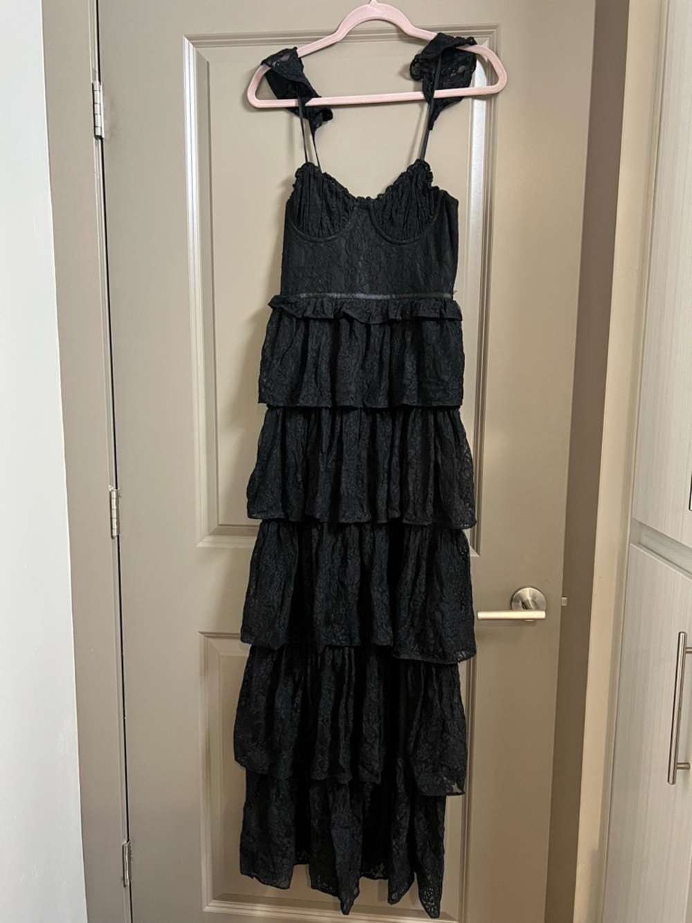 Tularosa Cantini Maxi Dress Black Lace Tiered Small - Picture 3 of 6